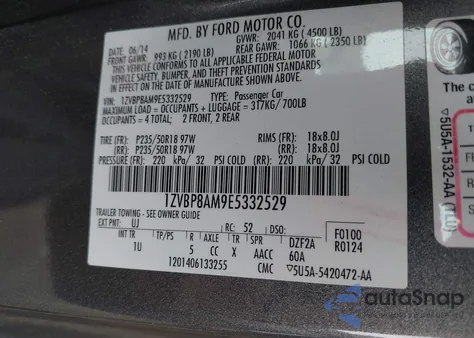 2014 Ford Mustang V6 z USA, uszkodzony, nr VIN 1ZVBP8AM9E5332529